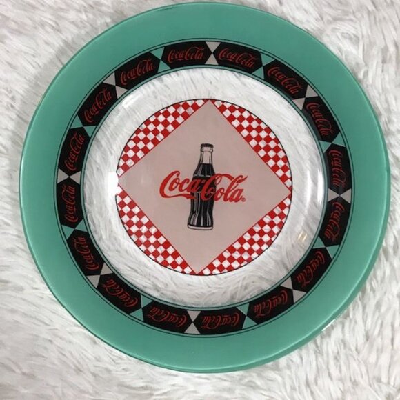Set of 2 Vintage Coca-Cola Aqua Border Red Checker Coke Bottle Appetizer Plates - Picture 2 of 10
